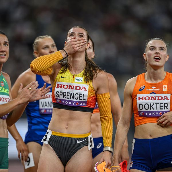 Sandrina Sprengel (LG Steinlach-Zollern) freut sich über ihren Zwischenstand.